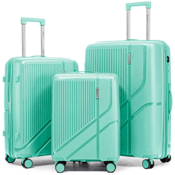 Set 3 trolere Quasar & Co.®, S/M/L, cabina/cala, valize cu fermoar antifurt, bagaje cu cifru, maner telescopic, geamantane cu 4 roti duble silentioase 360°, Mediu-Mare-extensibile, PP, cate 2 compartimente cu buzunar, AERO, verde Set 3 trolere 2026-04-18