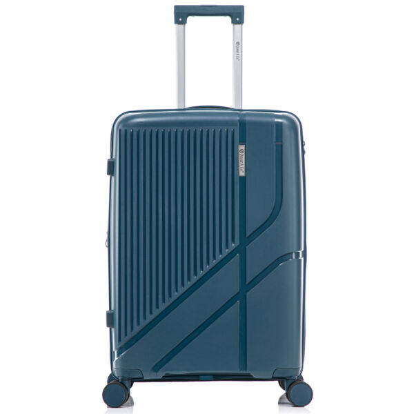 Troler mediu extensibil Quasar & Co.®, 66x43x27-31cm, bagaj de cala, troller cu cifru, valiza cu fermoar antifurt, maner telescopic lung, geamantan cu 4 roti duble silentioase 360°, PP, rezistent, 2 compartimente cu buzunar, AERO, albastru petrol Trolere medii 2026-04-18