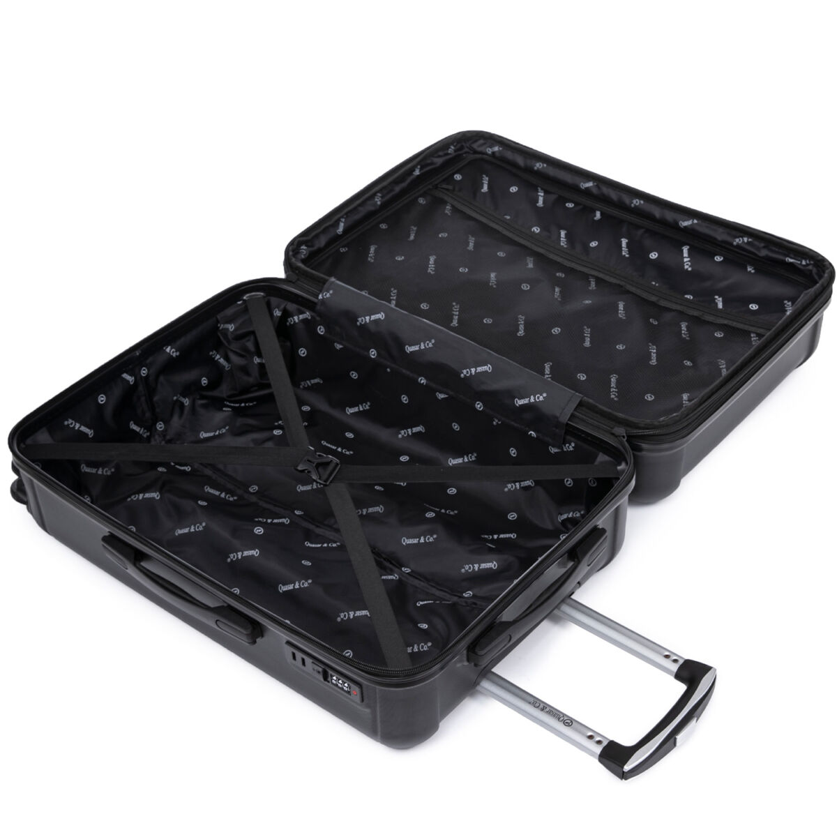 Set 4 trolere Quasar & Co.®, XS/S/M/L, valize cu fermoar antifurt, bagaje mana/cala, cu cifru, maner telescopic, geamantane cu 4 roti duble silentioase 360°, ABS, cate 2 compartimente cu buzunar, SMART, negru 11 Set 4 trolere Quasar & Co.®, XS/S/M/L, valize cu fermoar antifurt, bagaje mana/cala, cu cifru, maner telescopic, geamantane cu 4 roti duble silentioase 360°, ABS, cate 2 compartimente cu buzunar, SMART, negru 11