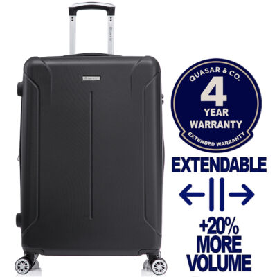 Troler mare extensibil Quasar & Co.®, 76.5x51x32-37cm, bagaj de cala, troller avion cu fermoar antifurt, cifru, maner telescopic, geamantan cu 4 roti duble silentioase 360°, valiza ABS 3 mm, 2 compartimente cu buzunar, SMART, negru 12 Troler mare extensibil Quasar & Co.®, 76.5x51x32-37cm, bagaj de cala, troller avion cu fermoar antifurt, cifru, maner telescopic, geamantan cu 4 roti duble silentioase 360°, valiza ABS 3 mm, 2 compartimente cu buzunar, SMART, negru 12