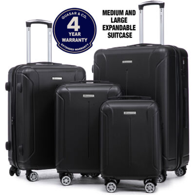 Set 4 trolere Quasar & Co.®, XS/S/M/L, valize cu fermoar antifurt, bagaje mana/cala, cu cifru, maner telescopic, geamantane cu 4 roti duble silentioase 360°, ABS, cate 2 compartimente cu buzunar, SMART, negru 12 Set 4 trolere Quasar & Co.®, XS/S/M/L, valize cu fermoar antifurt, bagaje mana/cala, cu cifru, maner telescopic, geamantane cu 4 roti duble silentioase 360°, ABS, cate 2 compartimente cu buzunar, SMART, negru 12