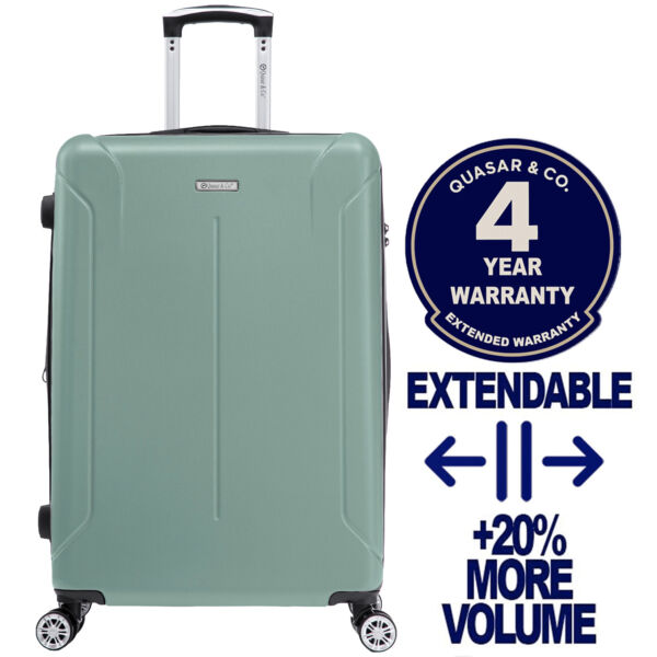 Troler mare extensibil Quasar & Co.®, 76,5x51x32-37cm, bagaj de cala, troller avion cu fermoar antifurt, cifru, maner telescopic, geamantan cu 4 roti duble silentioase 360°, valiza ABS 3 mm, 2 compartimente cu buzunar, SMART, turcoaz deschis Trolere mari 2026-04-18 2