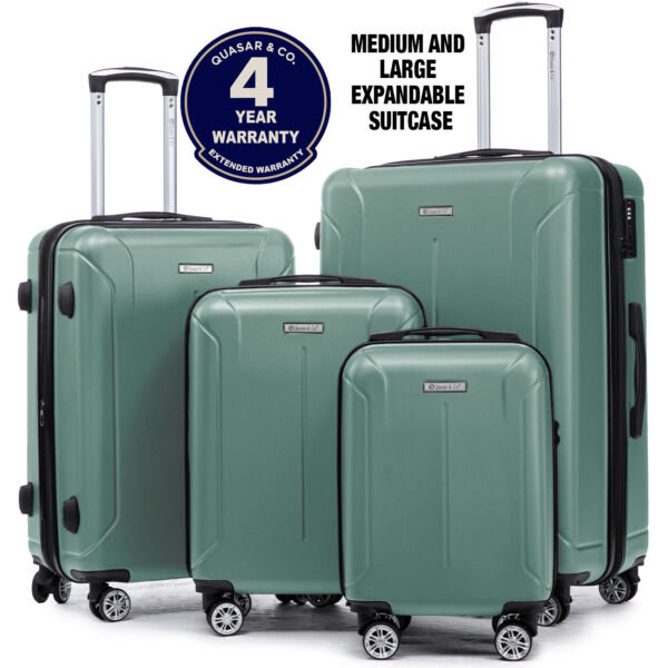 Set 4 trolere Quasar & Co.®, XS/S/M/L, valize cu fermoar antifurt, bagaje mana/cala, cu cifru, maner telescopic, geamantane cu 4 roti duble silentioase 360°, ABS, cate 2 compartimente cu buzunar, SMART, turcoaz deschis Set 4 trolere 2026-04-18 2
