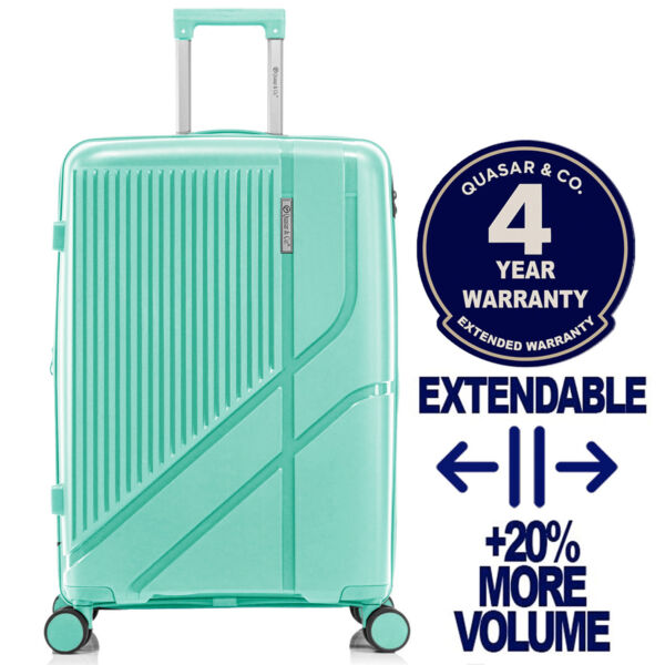 Troler mare extensibil Quasar & Co.®, 76x47x32-35cm, bagaj de cala, troller cu cifru, valiza cu fermoar antifurt, maner telescopic lung, geamantan cu 4 roti duble silentioase 360°, PP, rezistent, 2 compartimente cu buzunar, AERO, verde Trolere mari 2026-04-18 2