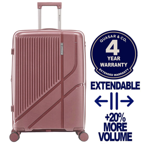 Troler mare extensibil Quasar & Co.®, 76x47x32-35cm, bagaj de cala, troller cu cifru, valiza cu fermoar antifurt, maner telescopic lung, geamantan cu 4 roti duble silentioase 360°, PP, rezistent, 2 compartimente cu buzunar, AERO, roz pudrat Trolere mari 2026-04-18 2