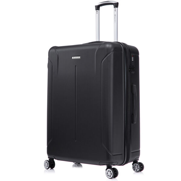 Troler mare extensibil Quasar & Co.®, 76.5x51x32-37cm, bagaj de cala, troller avion cu fermoar antifurt, cifru, maner telescopic, geamantan cu 4 roti duble silentioase 360°, valiza ABS 3 mm, 2 compartimente cu buzunar, SMART, negru - imagine 4