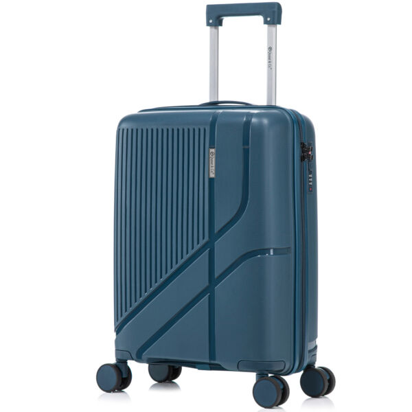 Troler cabina avion Quasar & Co.®, 56x37x23cm, bagaj de mana, troller cu cifru, maner telescopic lung, geamantan cu 4 roti duble silentioase 360°, valiza PP, rezistent, 2 compartimente cu buzunar, 10kg, AERO, albastru petrol - imagine 3