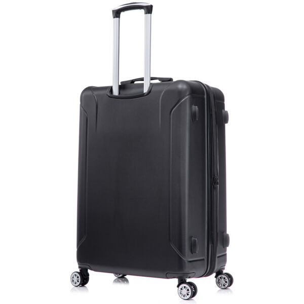 Troler mare extensibil Quasar & Co.®, 76.5x51x32-37cm, bagaj de cala, troller avion cu fermoar antifurt, cifru, maner telescopic, geamantan cu 4 roti duble silentioase 360°, valiza ABS 3 mm, 2 compartimente cu buzunar, SMART, negru - imagine 5