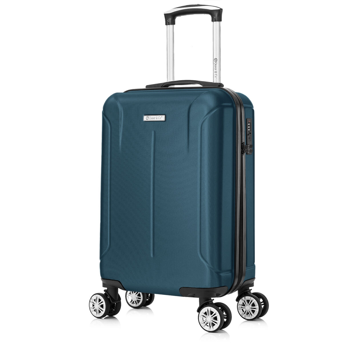 Set 4 trolere Quasar & Co.®, XS/S/M/L, valize cu fermoar antifurt, bagaje mana/cala, cu cifru, maner telescopic, geamantane cu 4 roti duble silentioase 360°, ABS, cate 2 compartimente cu buzunar, SMART, albastru petrol 4