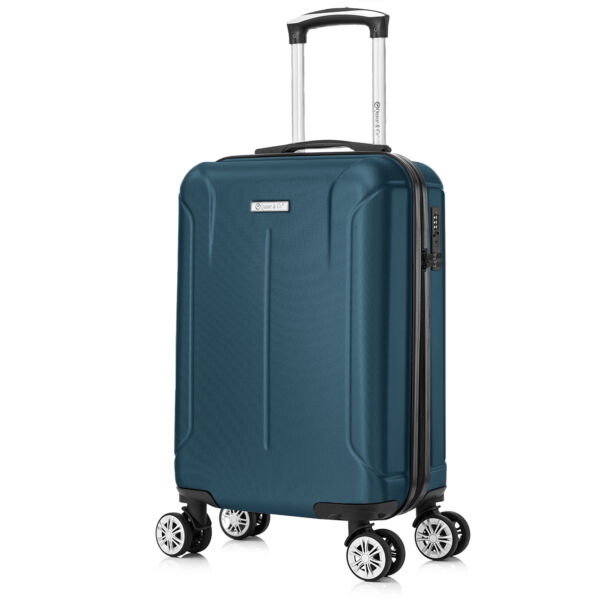 Set 4 trolere Quasar & Co.®, XS/S/M/L, valize cu fermoar antifurt, bagaje mana/cala, cu cifru, maner telescopic, geamantane cu 4 roti duble silentioase 360°, ABS, cate 2 compartimente cu buzunar, SMART, albastru petrol - imagine 4