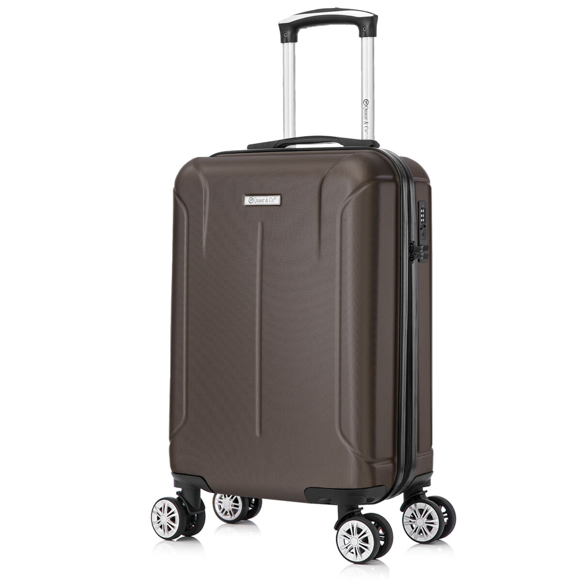 Set 4 trolere Quasar & Co.®, XS/S/M/L, valize cu fermoar antifurt, bagaje mana/cala, cu cifru, maner telescopic, geamantane cu 4 roti duble silentioase 360°, ABS, cate 2 compartimente cu buzunar, SMART, dark coffee 4