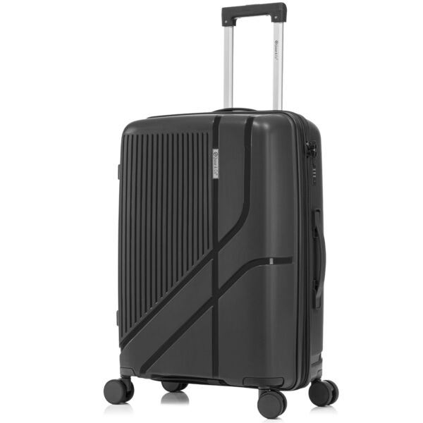 Set 3 trolere Quasar & Co.®, S/M/L, cabina/cala, valize cu fermoar antifurt, bagaje cu cifru, maner telescopic, geamantane cu 4 roti duble silentioase 360°, Mediu-Mare-extensibile, PP, cate 2 compartimente cu buzunar, AERO, negru - imagine 4