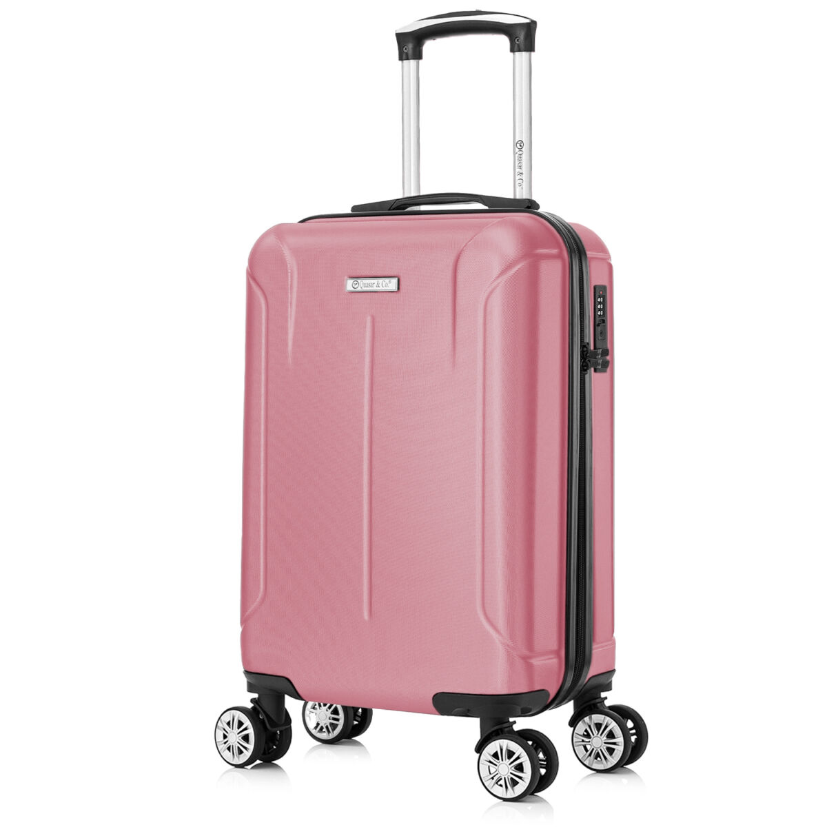 Set 4 trolere Quasar & Co.®, XS/S/M/L, valize cu fermoar antifurt, bagaje mana/cala, cu cifru, maner telescopic, geamantane cu 4 roti duble silentioase 360°, ABS, cate 2 compartimente cu buzunar, SMART, roz pudrat 4