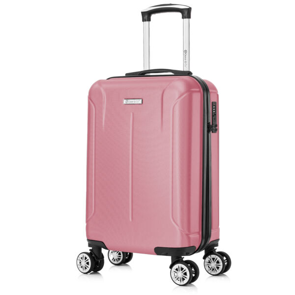 Set 4 trolere Quasar & Co.®, XS/S/M/L, valize cu fermoar antifurt, bagaje mana/cala, cu cifru, maner telescopic, geamantane cu 4 roti duble silentioase 360°, ABS, cate 2 compartimente cu buzunar, SMART, roz pudrat - imagine 4