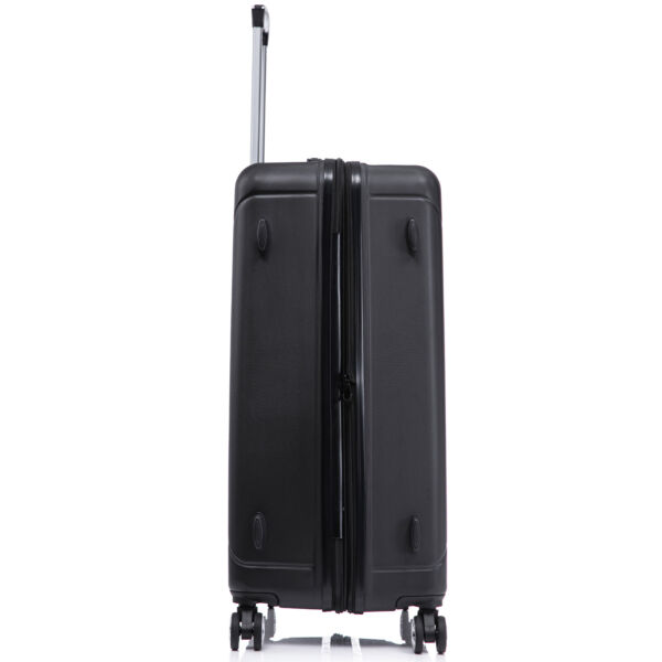 Troler mare extensibil Quasar & Co.®, 76.5x51x32-37cm, bagaj de cala, troller avion cu fermoar antifurt, cifru, maner telescopic, geamantan cu 4 roti duble silentioase 360°, valiza ABS 3 mm, 2 compartimente cu buzunar, SMART, negru - imagine 6
