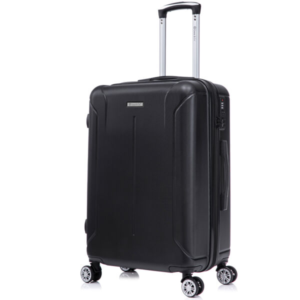 Set 4 trolere Quasar & Co.®, XS/S/M/L, valize cu fermoar antifurt, bagaje mana/cala, cu cifru, maner telescopic, geamantane cu 4 roti duble silentioase 360°, ABS, cate 2 compartimente cu buzunar, SMART, negru - imagine 5