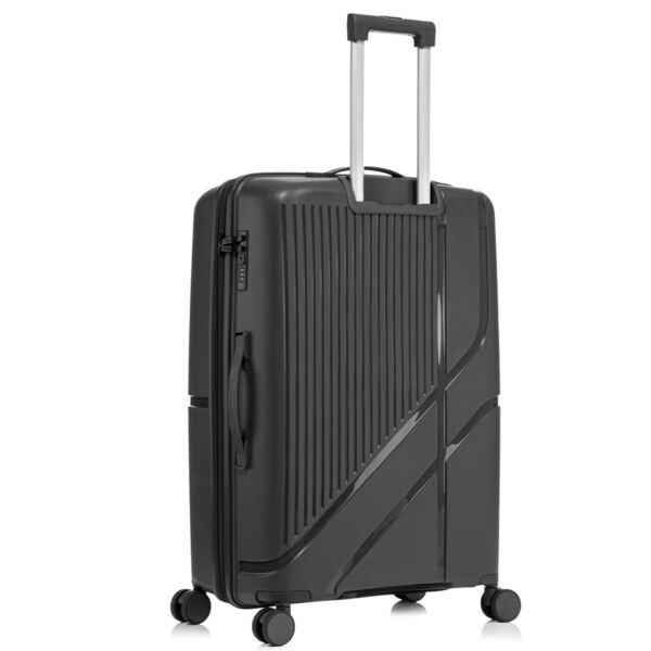 Set 3 trolere Quasar & Co.®, S/M/L, cabina/cala, valize cu fermoar antifurt, bagaje cu cifru, maner telescopic, geamantane cu 4 roti duble silentioase 360°, Mediu-Mare-extensibile, PP, cate 2 compartimente cu buzunar, AERO, negru - imagine 5