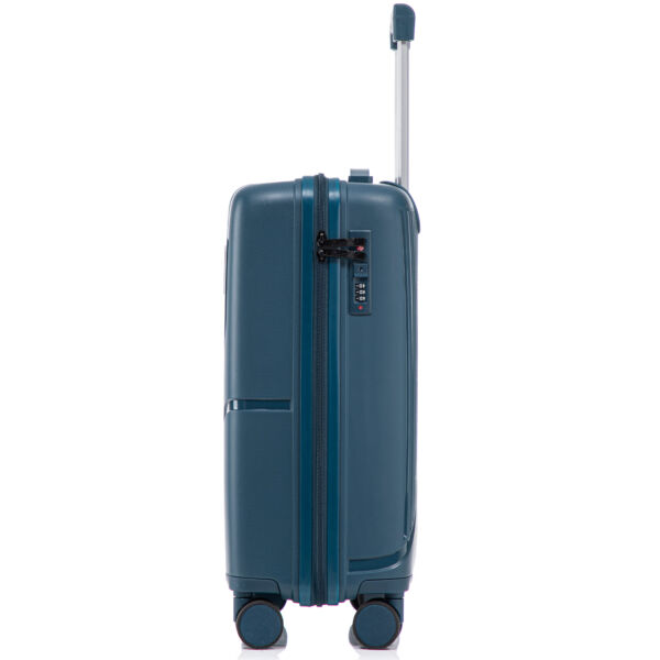Troler cabina avion Quasar & Co.®, 56x37x23cm, bagaj de mana, troller cu cifru, maner telescopic lung, geamantan cu 4 roti duble silentioase 360°, valiza PP, rezistent, 2 compartimente cu buzunar, 10kg, AERO, albastru petrol - imagine 5