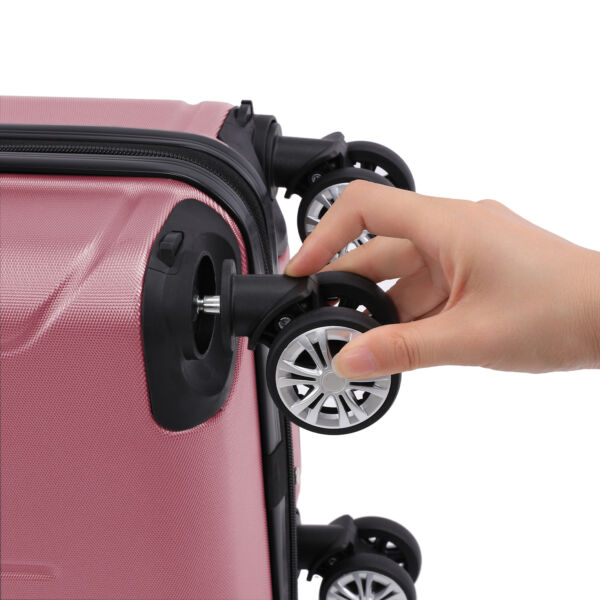 Set 4 trolere Quasar & Co.®, XS/S/M/L, valize cu fermoar antifurt, bagaje mana/cala, cu cifru, maner telescopic, geamantane cu 4 roti duble silentioase 360°, ABS, cate 2 compartimente cu buzunar, SMART, roz pudrat - imagine 9