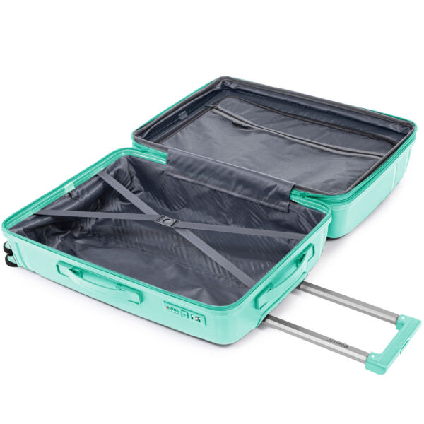 Set 3 trolere Quasar & Co.®, S/M/L, cabina/cala, valize cu fermoar antifurt, bagaje cu cifru, maner telescopic, geamantane cu 4 roti duble silentioase 360°, Mediu-Mare-extensibile, PP, cate 2 compartimente cu buzunar, AERO, verde - imagine 9