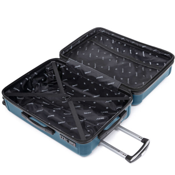 Set 4 trolere Quasar & Co.®, XS/S/M/L, valize cu fermoar antifurt, bagaje mana/cala, cu cifru, maner telescopic, geamantane cu 4 roti duble silentioase 360°, ABS, cate 2 compartimente cu buzunar, SMART, albastru petrol - imagine 10