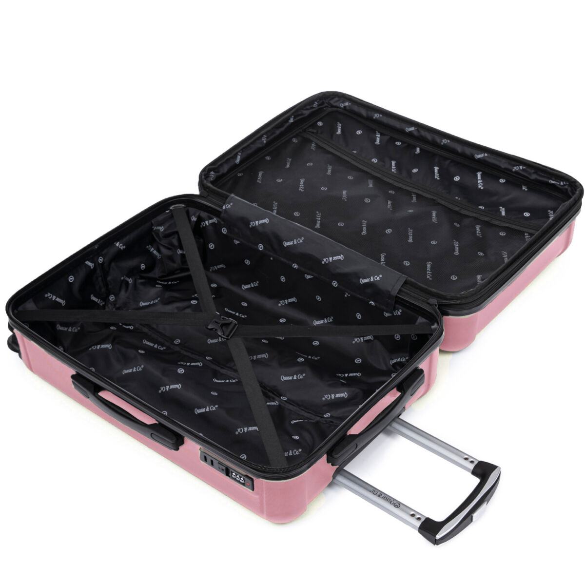 Set 4 trolere Quasar & Co.®, XS/S/M/L, valize cu fermoar antifurt, bagaje mana/cala, cu cifru, maner telescopic, geamantane cu 4 roti duble silentioase 360°, ABS, cate 2 compartimente cu buzunar, SMART, roz pudrat 10