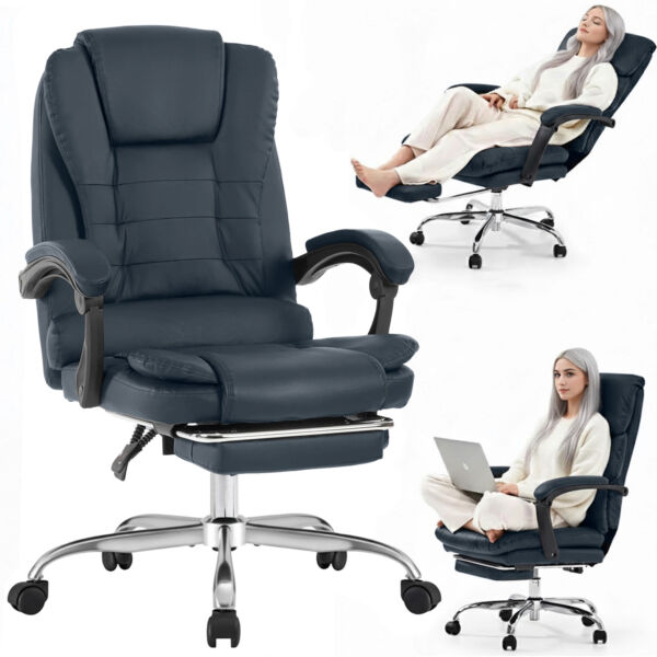 Scaun de birou Quasar & Co.®, model Beta, ergonomic, inaltime reglabila, spatar reglabil, suport picioare retractabil, scaune 5 roti pivotante, baza cromata, piele egologica, gri petrol Scaune birou 2026-04-18