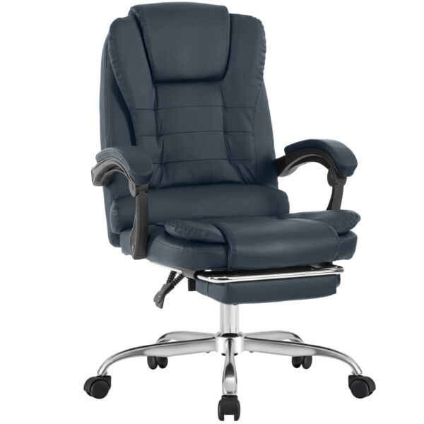 Scaun de birou Quasar & Co.®, model Beta, ergonomic, inaltime reglabila, spatar reglabil, suport picioare retractabil, scaune 5 roti pivotante, baza cromata, piele egologica, gri petrol Scaune birou 2026-04-18 2