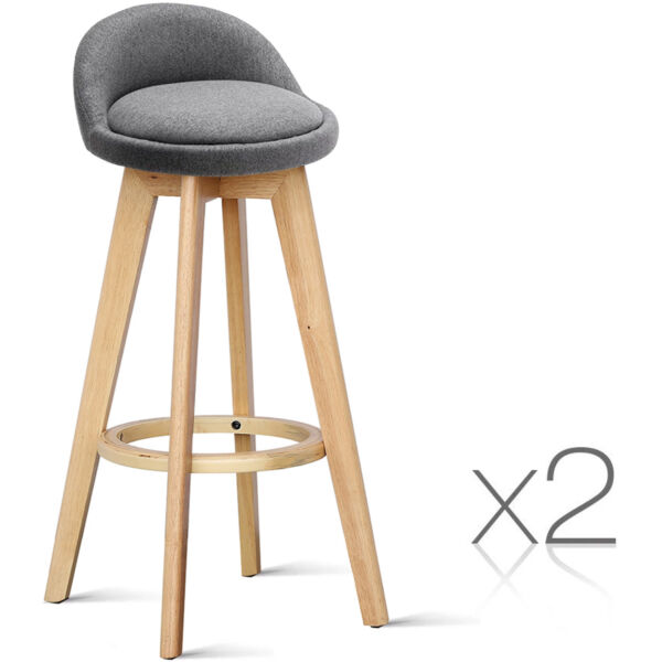 Set 2 scaune bar, Quasar & Co.®, rotative, sistem rotire 360°, inalte, tapitate, pretabile bucatarie, metal cu aspect de lemn/textil/burete, ECHO, gri Scaune bar 2026-04-18