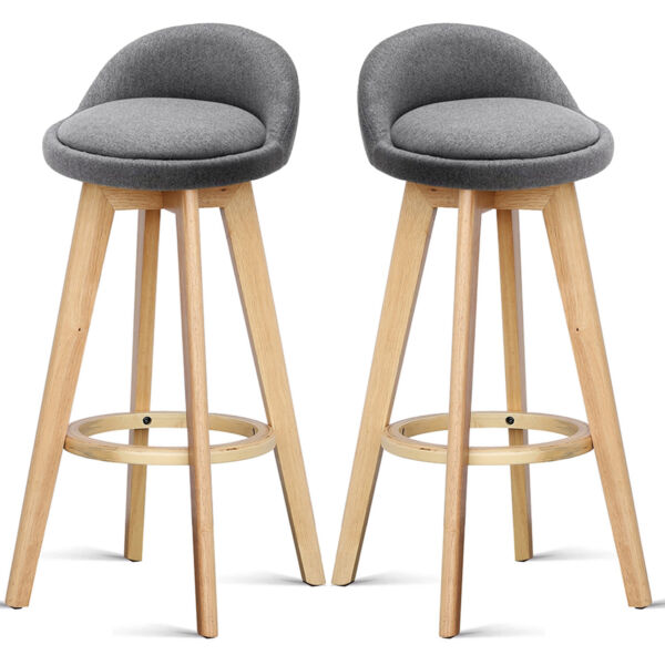 Set 2 scaune bar, Quasar & Co.®, rotative, sistem rotire 360°, inalte, tapitate, pretabile bucatarie, metal cu aspect de lemn/textil/burete, ECHO, gri Scaune bar 2026-04-18 2