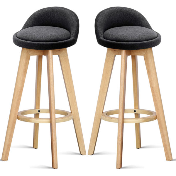 Set 2 scaune bar, Quasar & Co.®, rotative, sistem rotire 360°, inalte, tapitate, pretabile bucatarie, metal cu aspect de lemn/textil/burete, ECHO, negru Scaune bar 2026-06-05 2