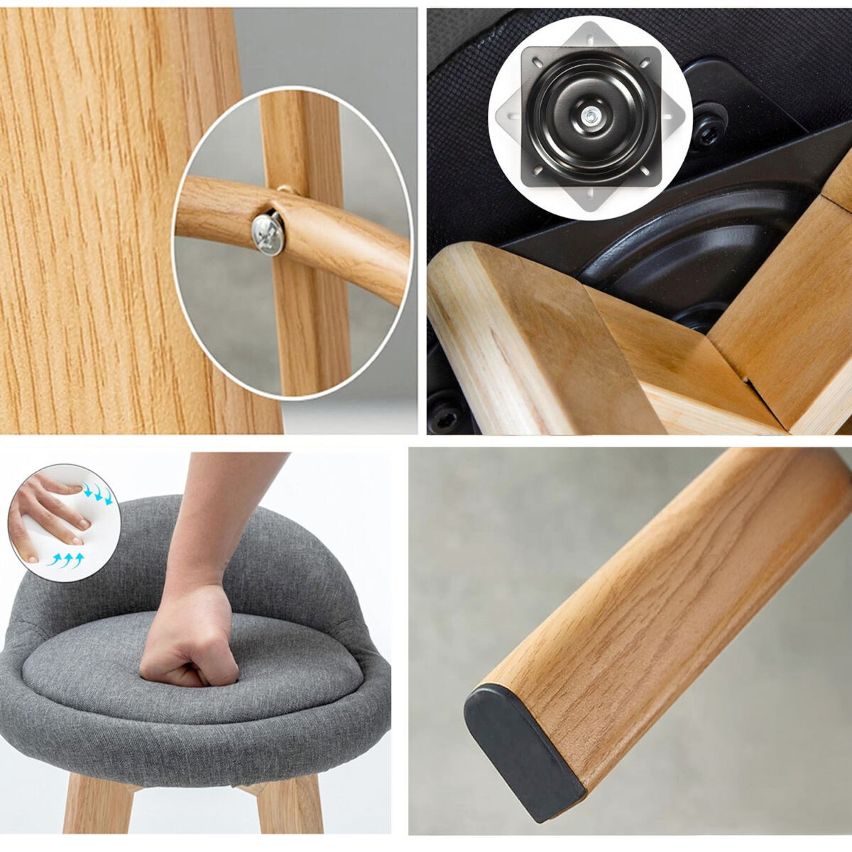 Scaun bar, Quasar & Co.®, rotativ, sistem rotire 360°, inalt, tapitat, pretabil bucatarie, metal cu aspect de lemn/textil/burete, ECHO, gri 6
