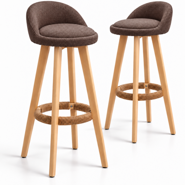 Set 2 scaune inalte bar, Quasar & Co.®, scaun bar cu sistem rotire 360°, rotative, tapitate, pretabile bucatarie, lemn / textil, LOFT, maro