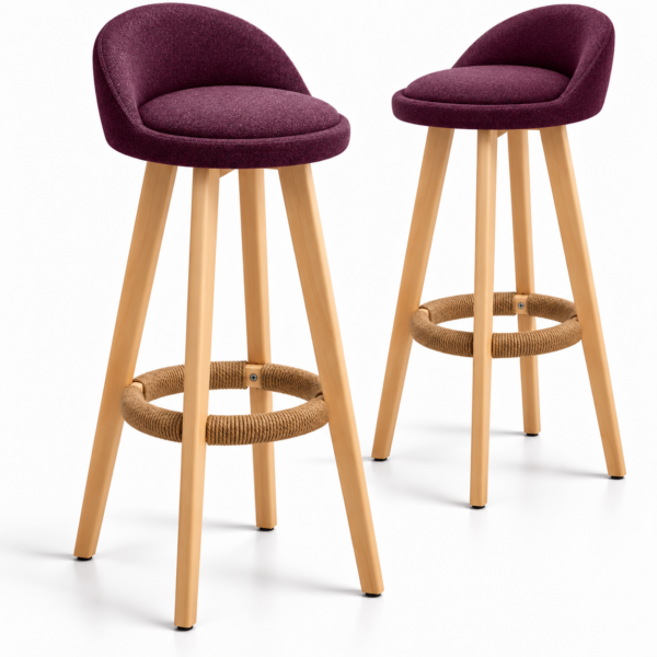 Set 2 scaune inalte bar, Quasar & Co.®, scaun bar cu sistem rotire 360°, rotative, tapitate, pretabile bucatarie, lemn / textil, LOFT, visiniu