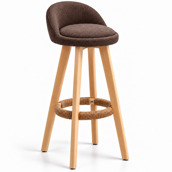 Scaun inalt bar, Quasar & Co.®, scaune bar cu sistem rotire 360°, rotative, tapitate, pretabile bucatarie, lemn / textil, LOFT, maro