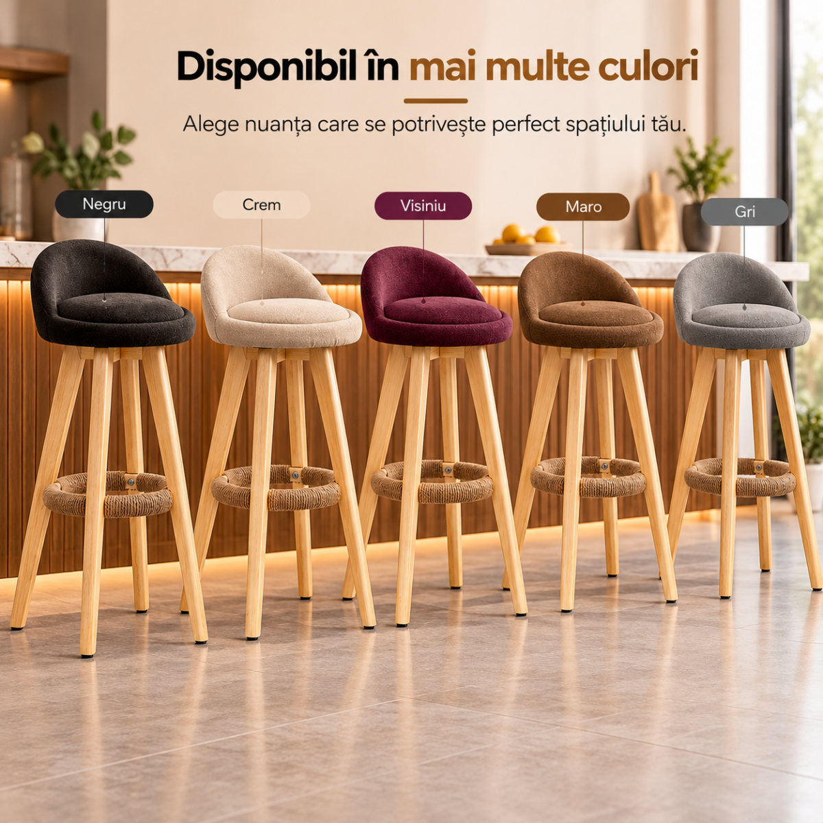 Scaun inalt bar, Quasar & Co.®, scaune bar cu sistem rotire 360°, rotative, tapitate, pretabile bucatarie, lemn / textil, LOFT, visiniu 7 Scaun inalt bar, Quasar & Co.®, scaune bar cu sistem rotire 360°, rotative, tapitate, pretabile bucatarie, lemn / textil, LOFT, visiniu 7