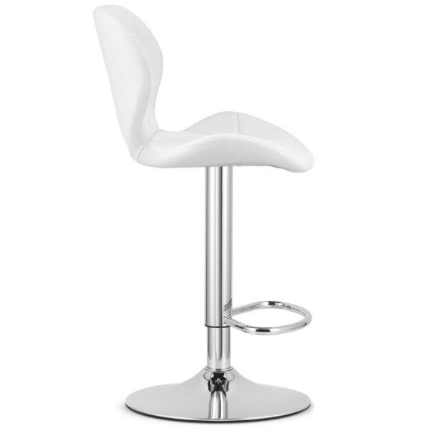 Scaun bar, Quasar & Co.®, inaltime reglabila, sistem rotire 360°, picior antiderapant, baza cromata, suport fix metalic pentru picioare, sezut tip scoica, piele ecologica, NOMA, alb