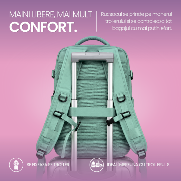 Set troler cabina si rucsac Quasar & Co.®, 55x38x21cm/43x30x20-28 cm, bagaj de mana, troller cu rucsac calatorie avion, Priority Pack-LINE, ABS/pes, turcoaz - imagine 10
