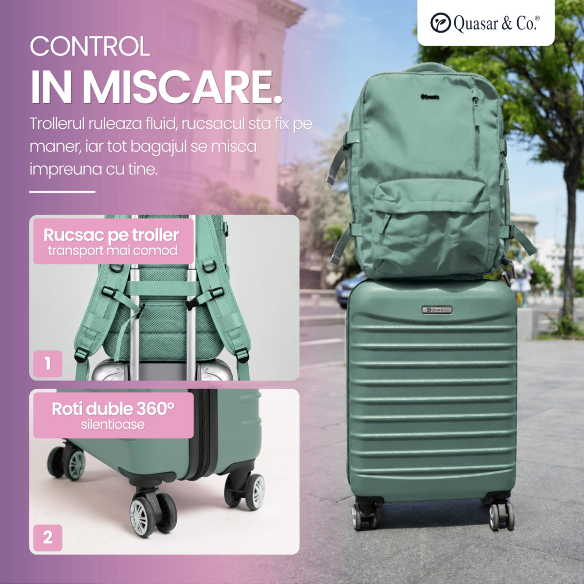 Set troler cabina si rucsac Quasar & Co.®, 55x38x21cm/43x30x20-28 cm, bagaj de mana, troller cu rucsac calatorie avion, Priority Pack-LINE, ABS/pes, turcoaz 13 Set troler cabina si rucsac Quasar & Co.®, 55x38x21cm/43x30x20-28 cm, bagaj de mana, troller cu rucsac calatorie avion, Priority Pack-LINE, ABS/pes, turcoaz 13