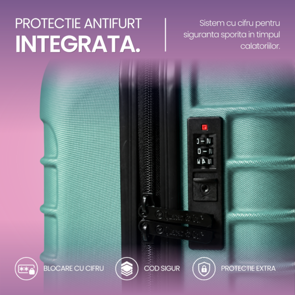 Set troler cabina si rucsac Quasar & Co.®, 55x38x21cm/43x30x20-28 cm, bagaj de mana, troller cu rucsac calatorie avion, Priority Pack-LINE, ABS/pes, turcoaz - imagine 5