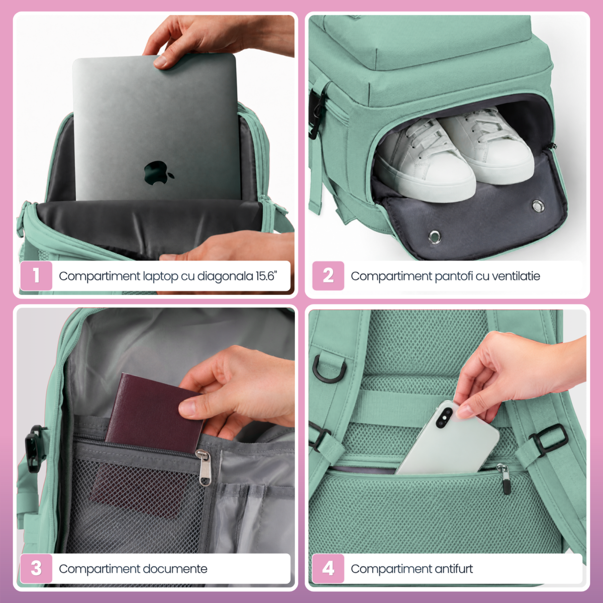 Set troler cabina si rucsac Quasar & Co.®, 55x38x21cm/43x30x20 cm, bagaj de mana, troller cu rucsac calatorie avion, Priority Pack-SMART, ABS/pes, turcoaz 5