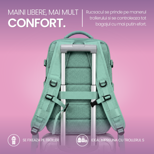 Set troler cabina si rucsac Quasar & Co.®, 55x38x21cm/43x30x20 cm, bagaj de mana, troller cu rucsac calatorie avion, Priority Pack-SMART, ABS/pes, turcoaz - imagine 6