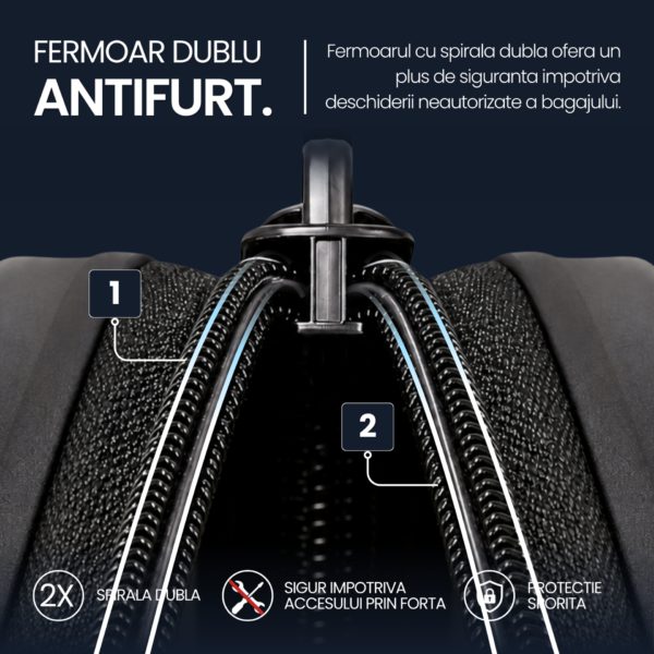 Troler cabina avion Quasar & Co.®, 55x38x21cm, bagaj de mana, troller cu fermoar antifurt, cifru, maner telescopic lung, geamantan cu 4 roti duble silentioase 360°, valiza ABS 2.8 mm, rezistent, 2 compartimente cu buzunar, 10kg, LINE, bleumarin - imagine 10