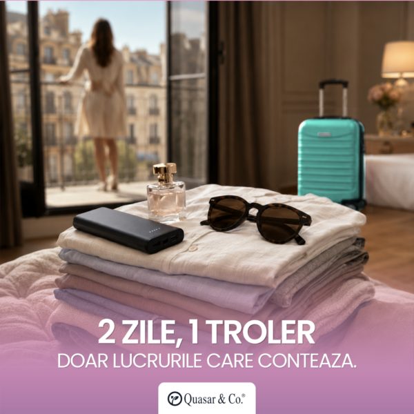 Troler cabina avion Quasar & Co.®, 40x30x20cm, bagaj de mana, troller cu fermoar sigur, cifru, maner telescopic lung, geamantan cu 4 roti duble, detasabile, 360°, valiza ABS 2.8 mm, rezistent, 2 compartimente cu buzunar, 10kg, LINE, turcoaz - imagine 4
