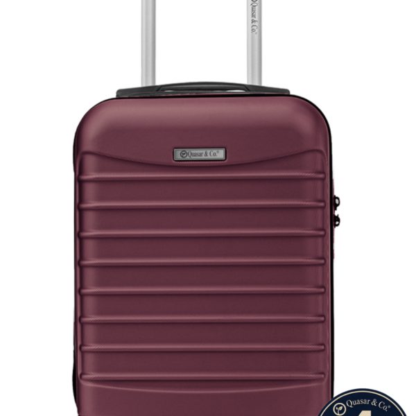 Troler cabina avion Quasar & Co.®, 40x30x20cm, bagaj de mana, troller cu fermoar sigur, cifru, maner telescopic lung, geamantan cu 4 roti duble, detasabile, 360°, valiza ABS 2.8 mm, rezistent, 2 compartimente cu buzunar, 10kg, LINE, visiniu