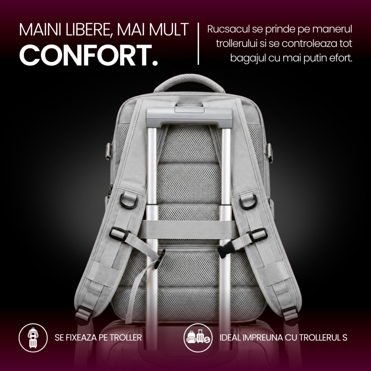 Rucsac bagaj de mana avion Quasar & Co.®, extensibil 43x30x20-28 cm, rucsac calatorie/voiaj multifunctional, impermeabil, compartiment pantofi, compartiment laptop, sistem agatare pe troler, pretabil drumetii/scoala, cu USB, textil, gri deschis 12 Rucsac bagaj de mana avion Quasar & Co.®, extensibil 43x30x20-28 cm, rucsac calatorie/voiaj multifunctional, impermeabil, compartiment pantofi, compartiment laptop, sistem agatare pe troler, pretabil drumetii/scoala, cu USB, textil, gri deschis 12