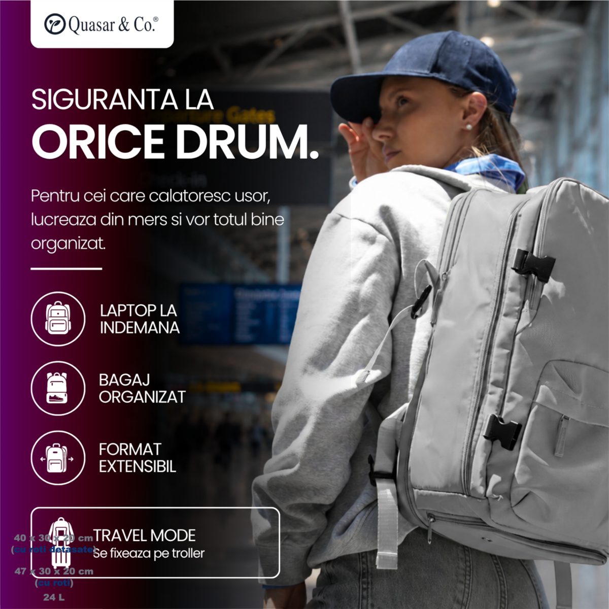 Rucsac bagaj de mana avion Quasar & Co.®, extensibil 43x30x20-28 cm, rucsac calatorie/voiaj multifunctional, impermeabil, compartiment pantofi, compartiment laptop, sistem agatare pe troler, pretabil drumetii/scoala, cu USB, textil, gri deschis 13 Rucsac bagaj de mana avion Quasar & Co.®, extensibil 43x30x20-28 cm, rucsac calatorie/voiaj multifunctional, impermeabil, compartiment pantofi, compartiment laptop, sistem agatare pe troler, pretabil drumetii/scoala, cu USB, textil, gri deschis 13
