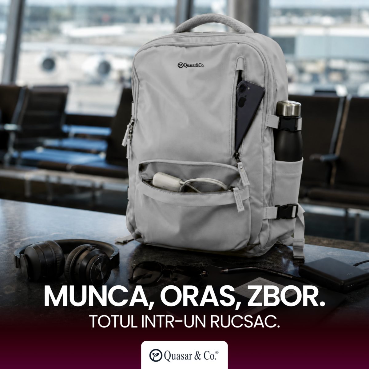 Rucsac bagaj de mana avion Quasar & Co.®, extensibil 43x30x20-28 cm, rucsac calatorie/voiaj multifunctional, impermeabil, compartiment pantofi, compartiment laptop, sistem agatare pe troler, pretabil drumetii/scoala, cu USB, textil, gri deschis 4 Rucsac bagaj de mana avion Quasar & Co.®, extensibil 43x30x20-28 cm, rucsac calatorie/voiaj multifunctional, impermeabil, compartiment pantofi, compartiment laptop, sistem agatare pe troler, pretabil drumetii/scoala, cu USB, textil, gri deschis 4
