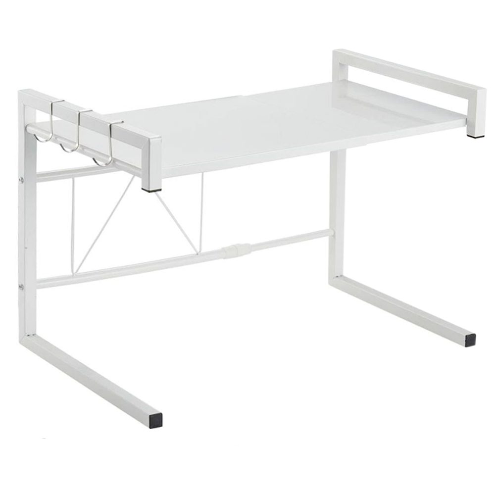 Raft cuptor microunde, Quasar & Co.®, suport bucatarie, rafturi ajustabile pe lungime de la 44 la 64 cm, etajera cu cadru metalic si 3 carlige, model Teta, 44-64 x 36 x 42 cm, alb 2