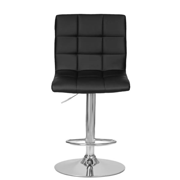 Scaun de bar Quasar & Co.®, inalt, inaltime reglabila, rotativ, sistem rotire 360°, picior antiderapant, baza cromata, suport fix metalic pentru picioare, scaune pretabile bucatarie, piele ecologica, MODO, negru